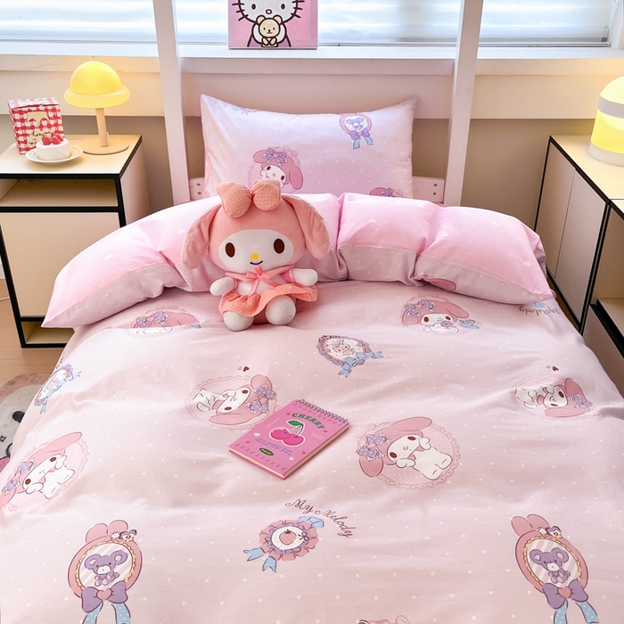 91家纺网 家纺一手货源 找家纺 暮思家居 2025新款三丽鸥授权全棉少女印花系列学生宿舍三件套四件套 小兔美乐蒂