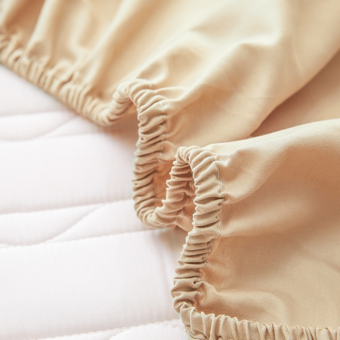 91家纺网 家纺一手货源 找家纺 雪云美2025新款全棉夹棉床笠斜纹A类纯棉床罩可定制尺寸 条纹- 驼色