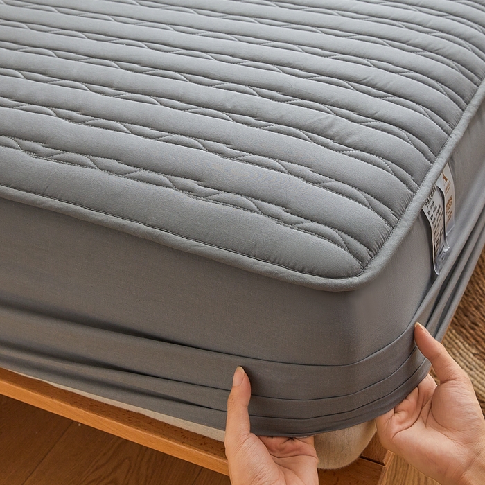 91家纺网 家纺一手货源 找家纺 雪云美2025新款全棉夹棉床笠斜纹A类纯棉床罩可定制尺寸 条纹- 灰色