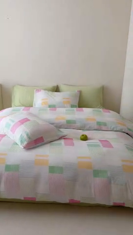 91家纺网 家纺一手货源 找家纺 山舍家居 2025新款母婴级全棉双层皱皱纱四件套 玫莓芭乐-绿