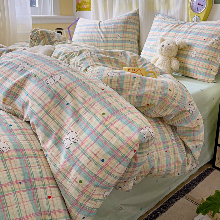 91家纺网 家纺一手货源 找家纺 耀悦家纺 2025新款13070全棉印花四件套 摩登线描小狗