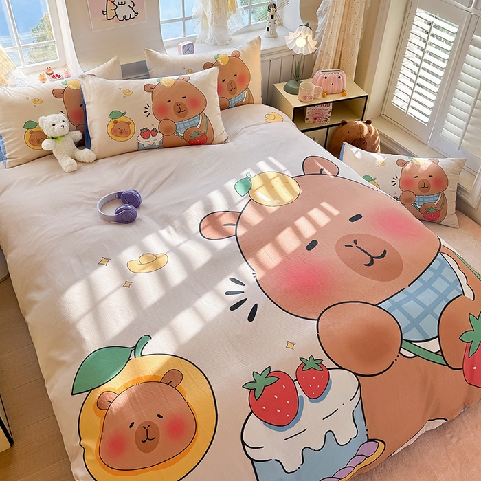 91家纺网 家纺一手货源 找家纺 馨语家居 2025新款全棉双层纱四件套 幸运巴拉