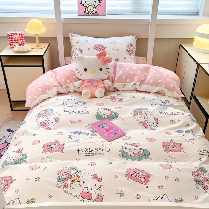 91家纺网 家纺一手货源 找家纺 暮思家居 2025新款三丽鸥授权全棉少女印花系列学生宿舍三件套四件套 甜心KT