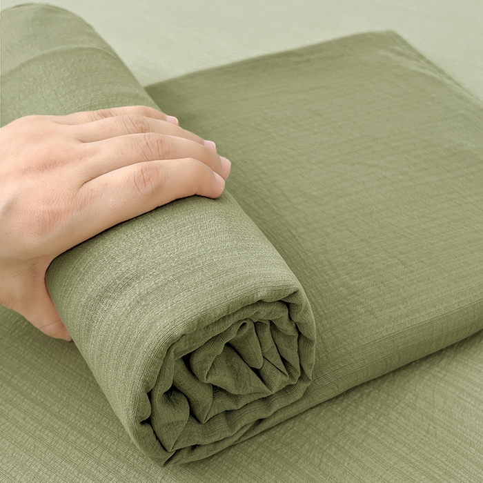 91家纺网 家纺一手货源 找家纺 卡迪熊家纺2025新款木m双层纱床单 抹茶绿