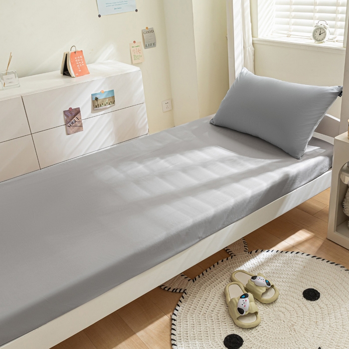 91家纺网 家纺一手货源 找家纺 涵宸家纺 2025新款全棉拼色纯色宿舍套件-米兰 米兰（银灰+梧桐灰）