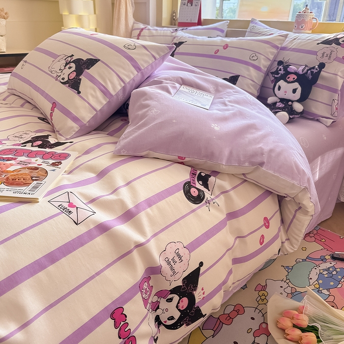 91家纺网 家纺一手货源 找家纺 蓝邻家纺 2025年新款三丽鸥正版授权全棉印花四件套系列-大床图 米酷-紫