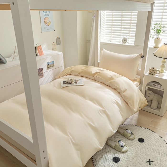 91家纺网 家纺一手货源 找家纺 涵宸家纺 2025新款全棉拼色纯色宿舍套件-米兰 米兰（香槟金+驼色）