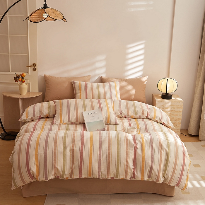 91家纺网 家纺一手货源 找家纺 DoDo 兜兜 2025新款全棉纯棉水洗棉四件套【可定做尺寸】 里威-深咖