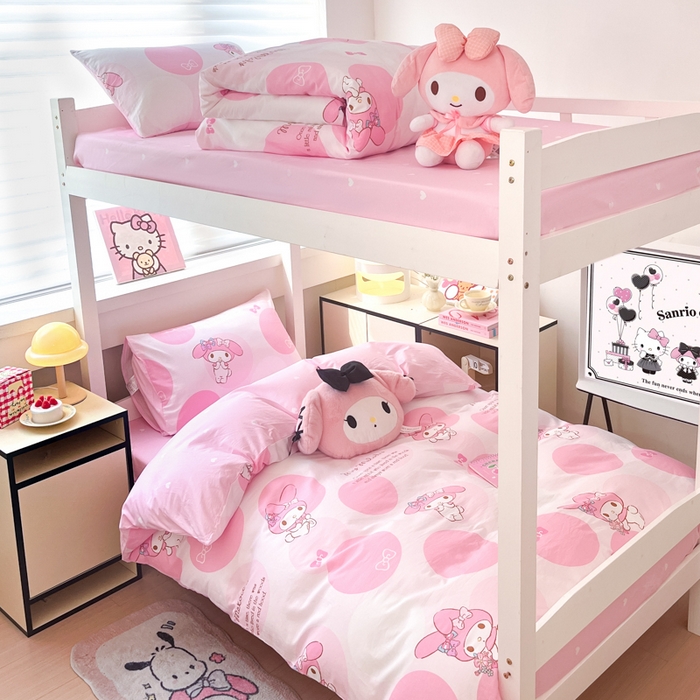 91家纺网 家纺一手货源 找家纺 暮思家居 2025新款三丽鸥授权全棉少女印花系列学生宿舍三件套四件套 圈圈美乐蒂