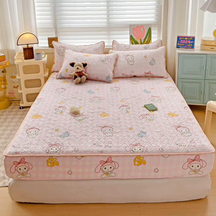 91家纺网 家纺一手货源 找家纺 悦织湾家纺 2025新款小清新印花四季通用床笠非全棉学生宿舍床笠二三件套 花田小兔