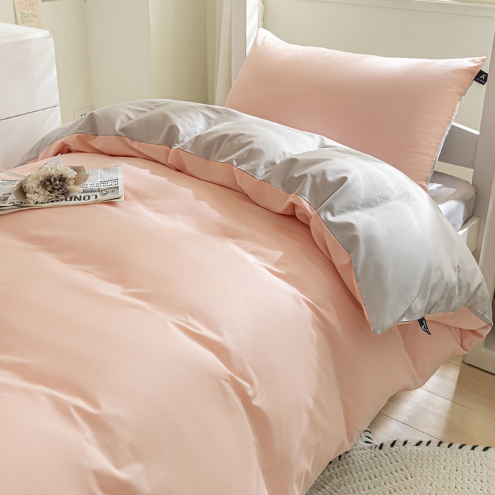 91家纺网 家纺一手货源 找家纺 涵宸家纺 2025新款全棉拼色纯色宿舍套件-米兰 米兰（烟粉-梧桐灰）