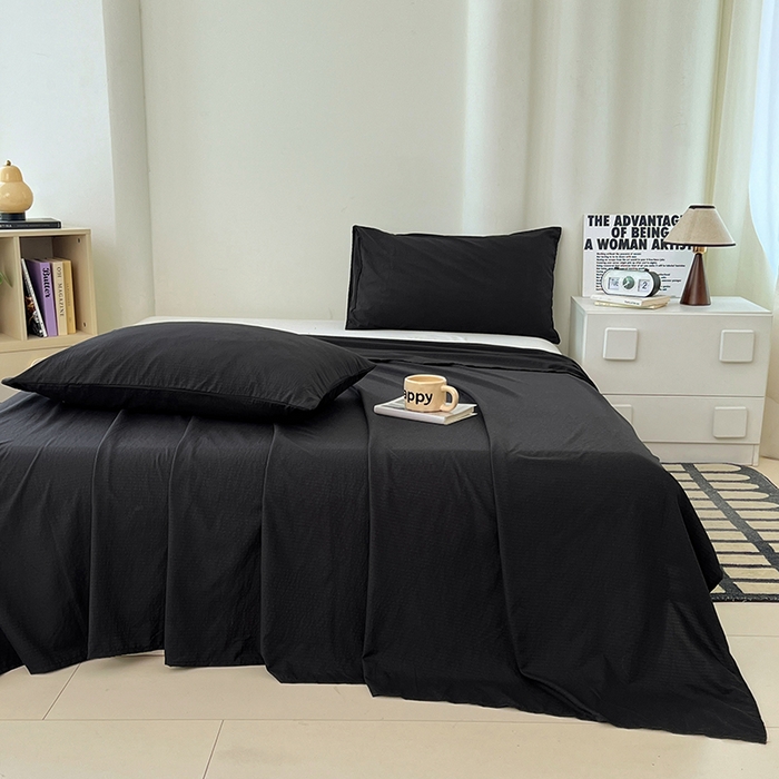 91家纺网 家纺一手货源 找家纺 卡迪熊家纺2025新款木m双层纱床单 星耀黑