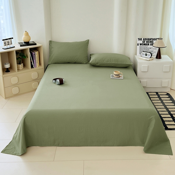 91家纺网 家纺一手货源 找家纺 卡迪熊家纺2025新款木m双层纱床单 抹茶绿