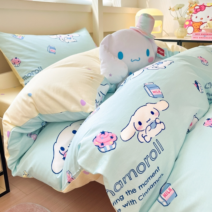 91家纺网 家纺一手货源 找家纺 暮思家居 2025新款三丽鸥授权全棉少女印花系列学生宿舍三件套四件套 奶牛大耳狗