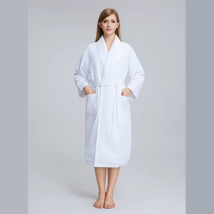 91家纺网 家纺一手货源 找家纺 澜昕  酒店桃皮绒双层连帽浴袍四季通用男女同款 可定制 漂白色