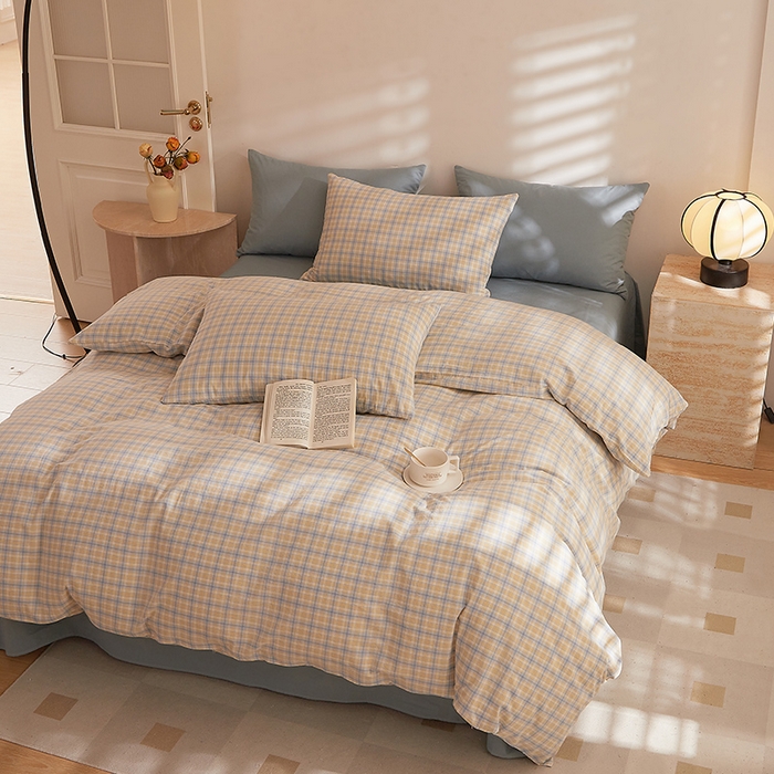 91家纺网 家纺一手货源 找家纺 DoDo 兜兜 2025新款全棉纯棉水洗棉四件套【可定做尺寸】 麦田-灰蓝