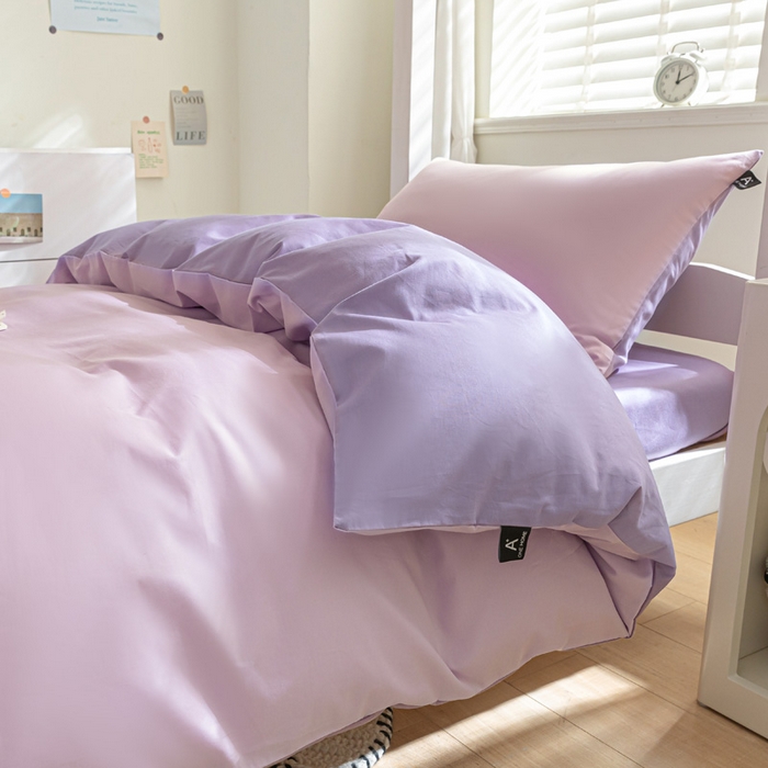 91家纺网 家纺一手货源 找家纺 涵宸家纺 2025新款全棉拼色纯色宿舍套件-米兰 米兰（优雅紫+青紫）