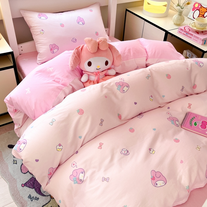 91家纺网 家纺一手货源 找家纺 暮思家居 2025新款三丽鸥授权全棉少女印花系列学生宿舍三件套四件套 可可美乐蒂