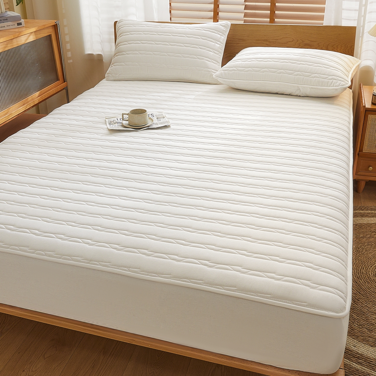 91家纺网 家纺一手货源 找家纺 （总）雪云美2025新款全棉夹棉床笠斜纹A类纯棉床罩可定制尺寸