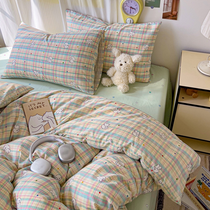 91家纺网 家纺一手货源 找家纺 耀悦家纺 2025新款13070全棉印花四件套 摩登线描小狗