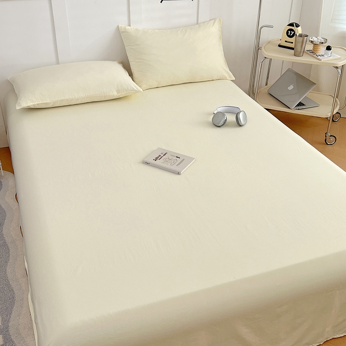 91家纺网 家纺一手货源 找家纺 卡迪熊家纺2025新款水洗m床单 奶黄