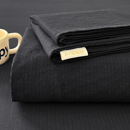 卡迪熊家纺2025新款木m双层纱床单 星耀黑