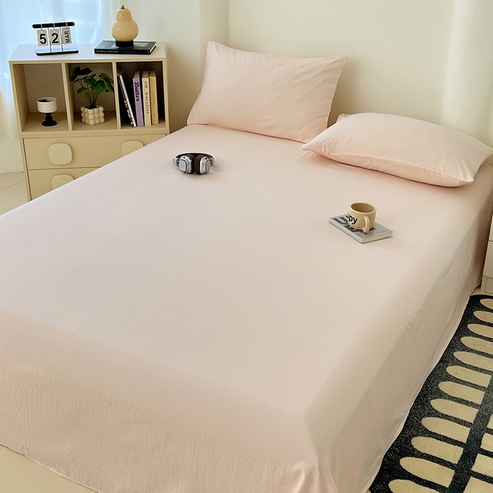 91家纺网 家纺一手货源 找家纺 卡迪熊家纺2025新款木m双层纱床单 肉桂粉