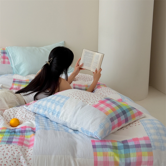 91家纺网 家纺一手货源 找家纺 山舍家居 2025新款母婴级全棉双层皱皱纱四件套 柏林花事