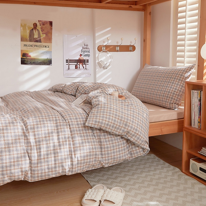 91家纺网 家纺一手货源 找家纺 DoDo 兜兜 2025新款全棉纯棉水洗棉学生三件套【可定做尺寸】    麦田-咖