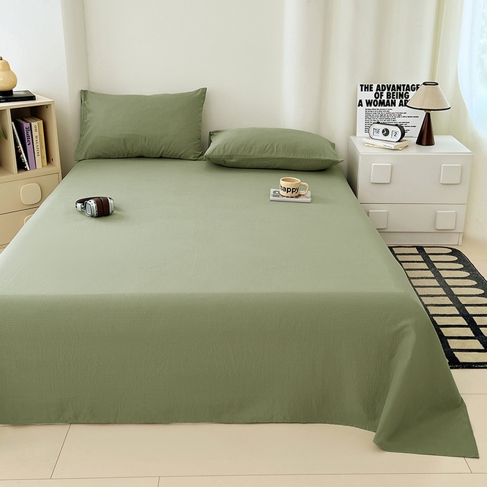 91家纺网 家纺一手货源 找家纺 卡迪熊家纺2025新款木m双层纱床单 抹茶绿