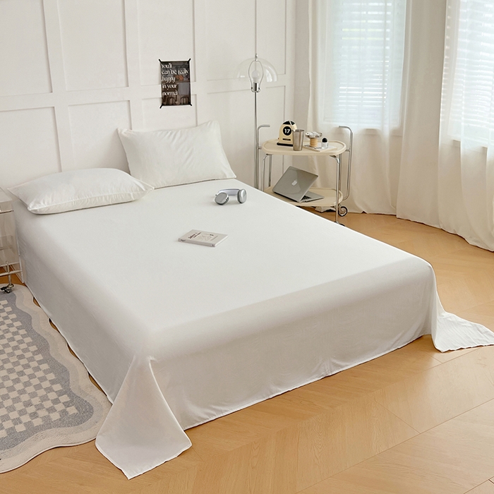 91家纺网 家纺一手货源 找家纺 卡迪熊家纺2025新款水洗m床单 珍珠白