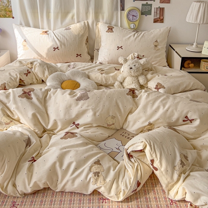 耀悦家纺 2025新款13070全棉印花四件套 优雅蝴蝶结小狗