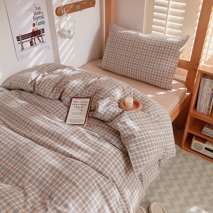 91家纺网 家纺一手货源 找家纺 DoDo 兜兜 2025新款全棉纯棉水洗棉学生三件套【可定做尺寸】    麦田-咖