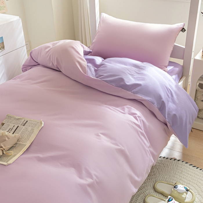 91家纺网 家纺一手货源 找家纺 涵宸家纺 2025新款全棉拼色纯色宿舍套件-米兰 米兰（优雅紫+青紫）