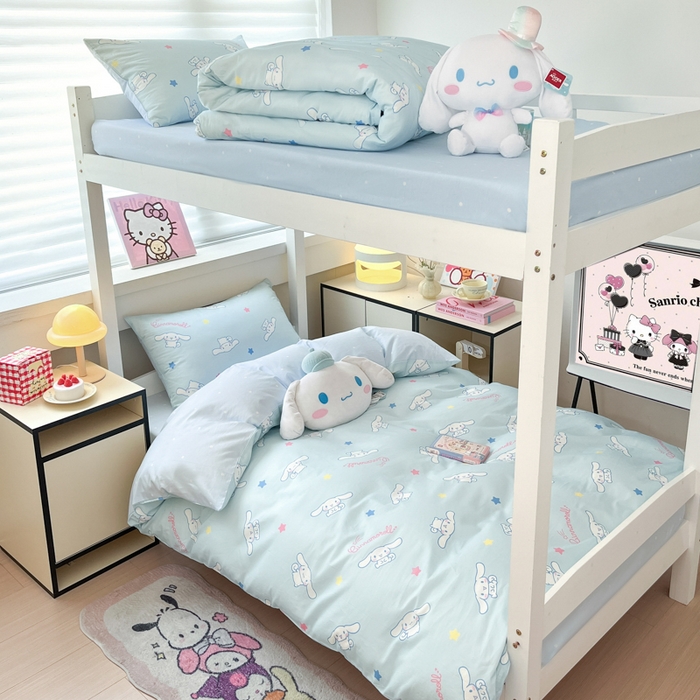 91家纺网 家纺一手货源 找家纺 暮思家居 2025新款三丽鸥授权全棉少女印花系列学生宿舍三件套四件套 星星玉桂狗