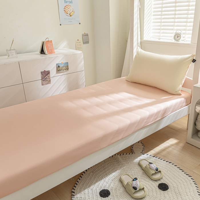 91家纺网 家纺一手货源 找家纺 涵宸家纺 2025新款全棉拼色纯色宿舍套件-米兰 米兰（奶白+烟粉）