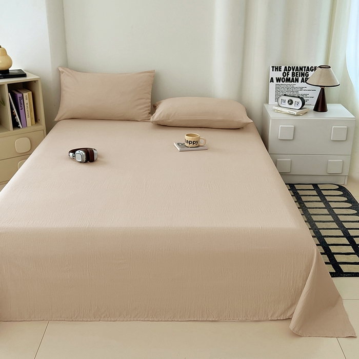 91家纺网 家纺一手货源 找家纺 卡迪熊家纺2025新款木m双层纱床单 浅卡其