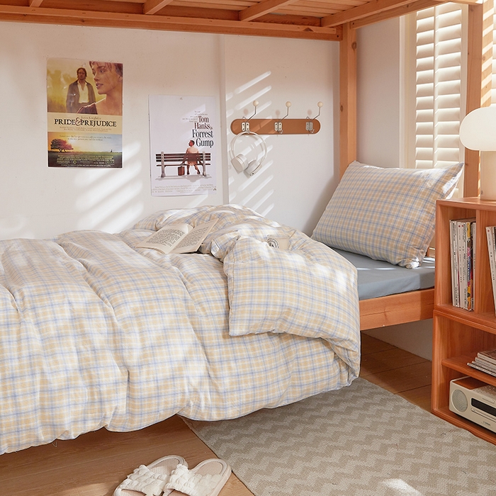 91家纺网 家纺一手货源 找家纺 DoDo 兜兜 2025新款全棉纯棉水洗棉学生三件套【可定做尺寸】    麦田-灰蓝