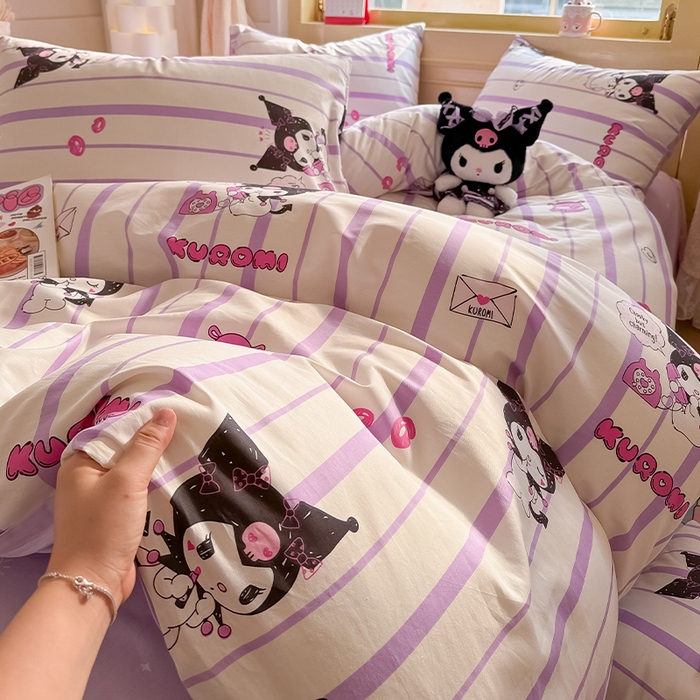 91家纺网 家纺一手货源 找家纺 蓝邻家纺 2025年新款三丽鸥正版授权全棉印花四件套系列-大床图 米酷-紫