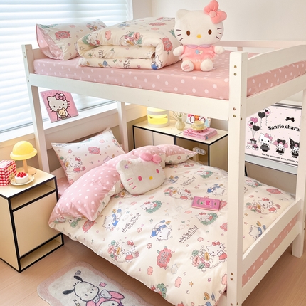 91家纺网 家纺一手货源 找家纺 暮思家居 2025新款三丽鸥授权全棉少女印花系列学生宿舍三件套四件套 甜心KT