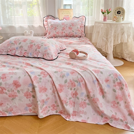 91家纺网 家纺一手货源 找家纺 （总）圣比熊 2025新款皱皱双层纱印花床单