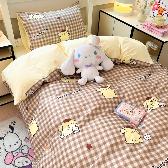 91家纺网 家纺一手货源 找家纺 暮思家居 2025新款三丽鸥授权全棉少女印花系列学生宿舍三件套四件套 可可布丁狗