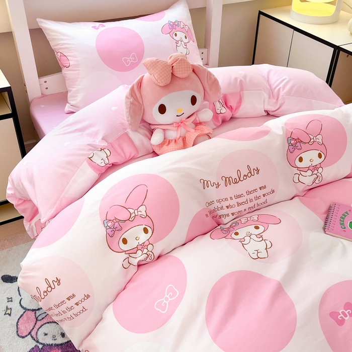 91家纺网 家纺一手货源 找家纺 暮思家居 2025新款三丽鸥授权全棉少女印花系列学生宿舍三件套四件套 圈圈美乐蒂