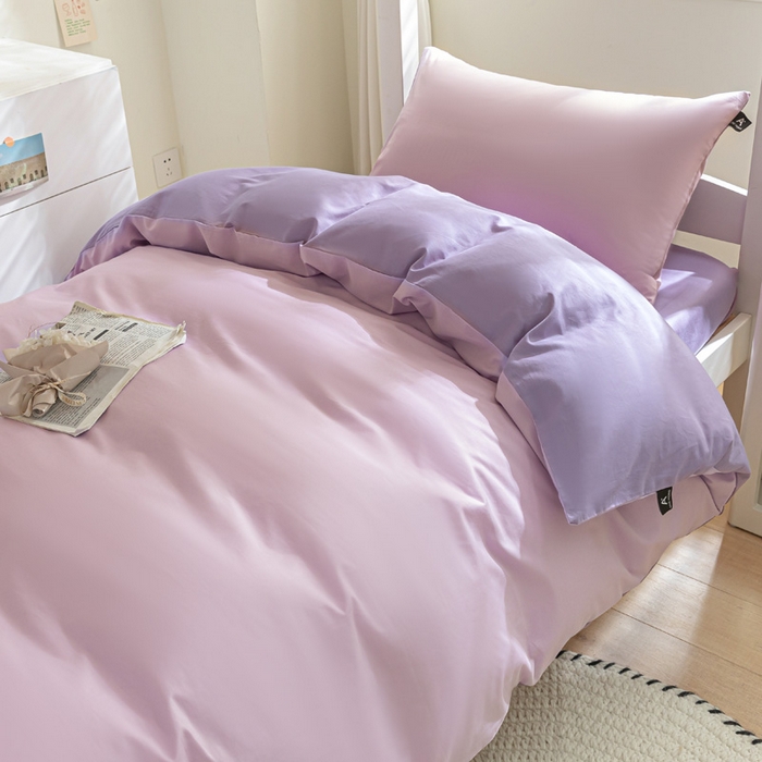 91家纺网 家纺一手货源 找家纺 涵宸家纺 2025新款全棉拼色纯色宿舍套件-米兰 米兰（优雅紫+青紫）