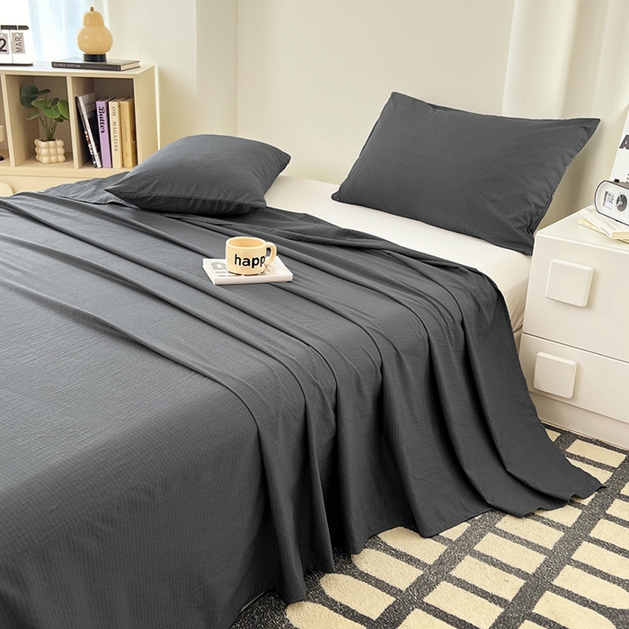 91家纺网 家纺一手货源 找家纺 卡迪熊家纺2025新款木m双层纱床单 高级灰