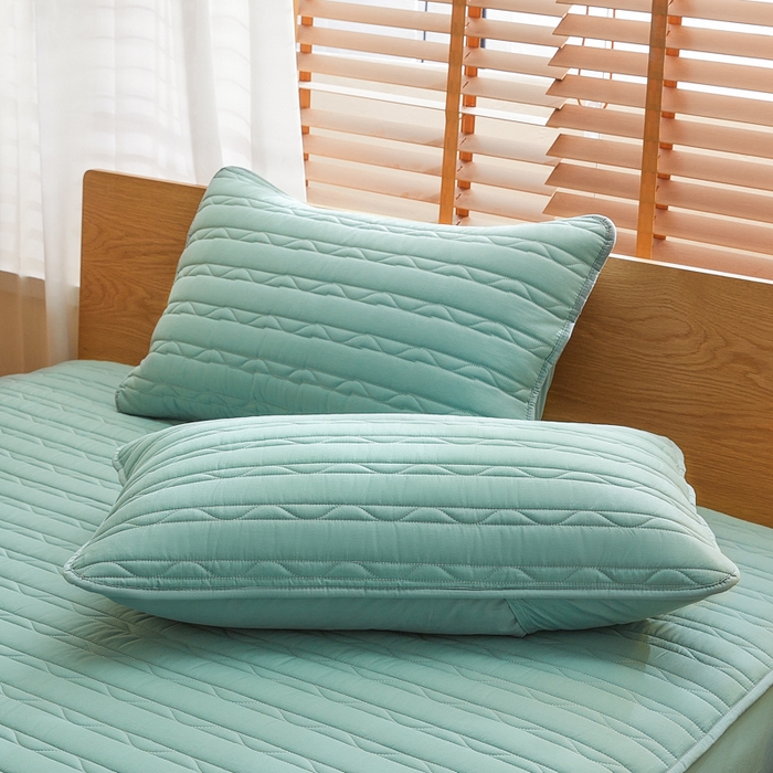 91家纺网 家纺一手货源 找家纺 雪云美2025新款全棉夹棉床笠斜纹A类纯棉床罩可定制尺寸 条纹- 绿色