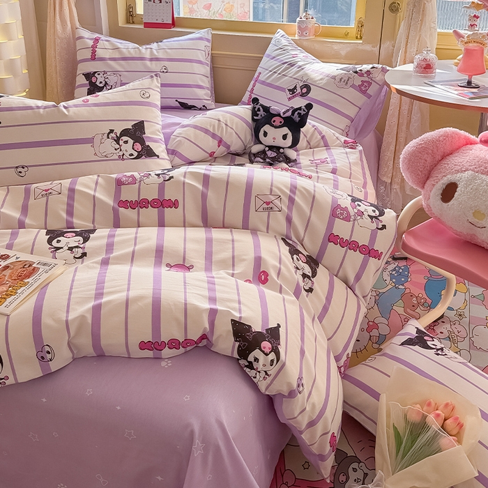 91家纺网 家纺一手货源 找家纺 蓝邻家纺 2025年新款三丽鸥正版授权全棉印花四件套系列-大床图 米酷-紫