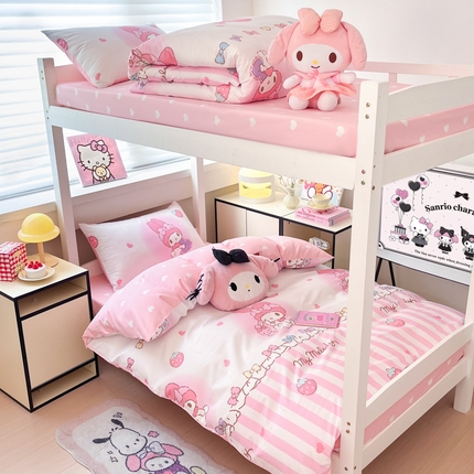 暮思家居 2025新款三丽鸥授权全棉少女印花系列学生宿舍三件套四件套 洋娃娃美乐蒂