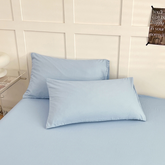 91家纺网 家纺一手货源 找家纺 卡迪熊家纺2025新款水洗m床单 天空蓝