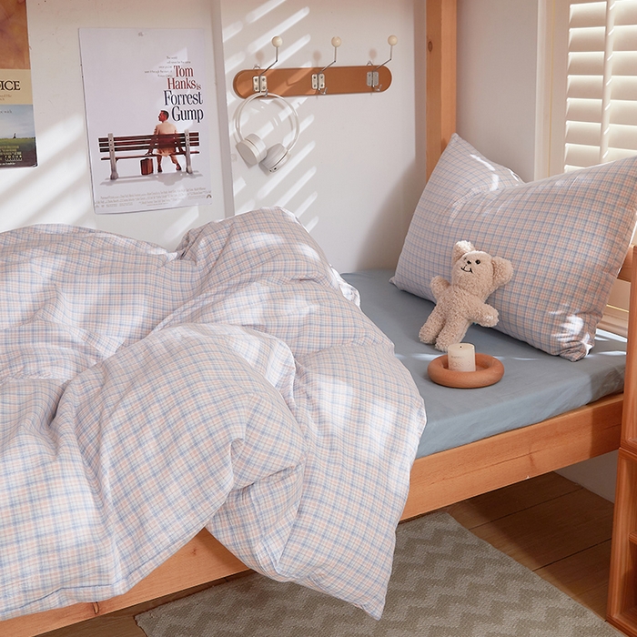 91家纺网 家纺一手货源 找家纺 DoDo 兜兜 2025新款全棉纯棉水洗棉学生三件套【可定做尺寸】    米雅-桔蓝